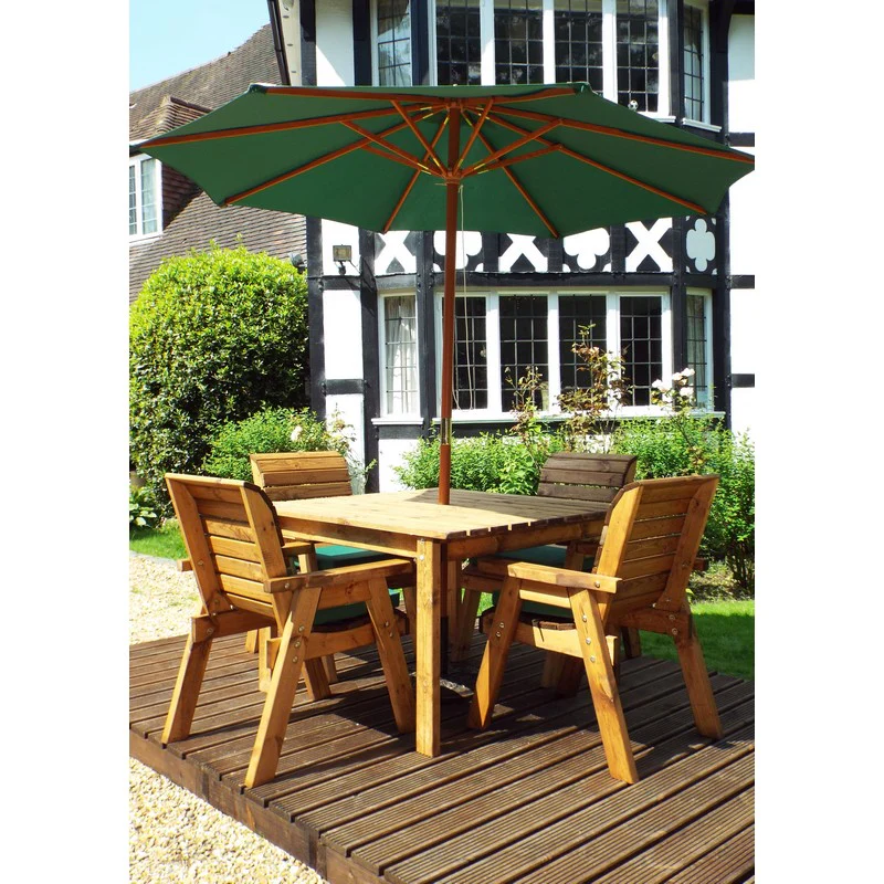 Scandinavian Redwood Garden Patio Dining Set by Charles Taylor - 4 Seats Green Cushions - Image 5