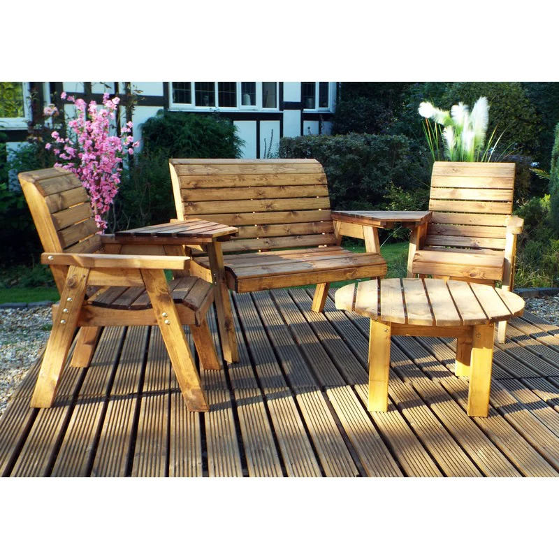 Scandinavian Redwood Garden Patio Dining Set by Charles Taylor - 4 Seats Grey Cushions - Image 2