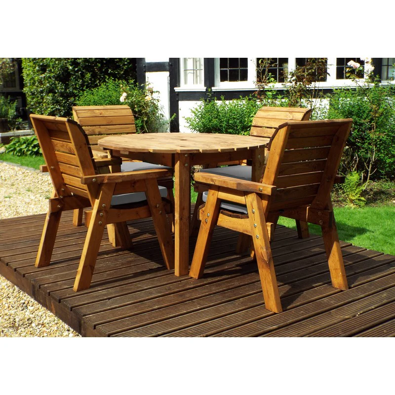 Scandinavian Redwood Garden Patio Dining Set by Charles Taylor - 4 Seats Grey Cushions - Image 3