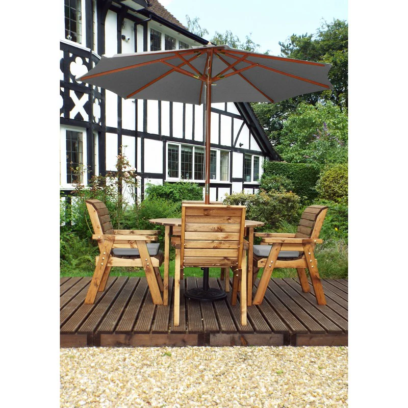 Scandinavian Redwood Garden Patio Dining Set by Charles Taylor - 4 Seats Grey Cushions - Image 4
