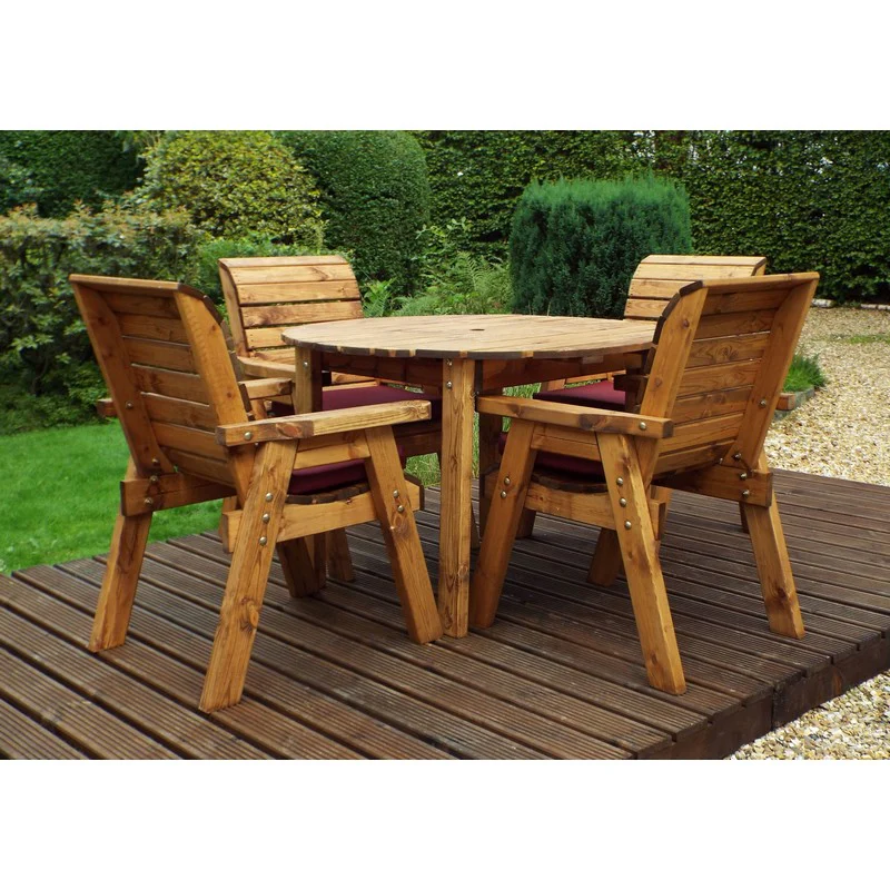 Scandinavian Redwood Garden Patio Dining Set by Charles Taylor - 4 Seats Grey Cushions - Image 5