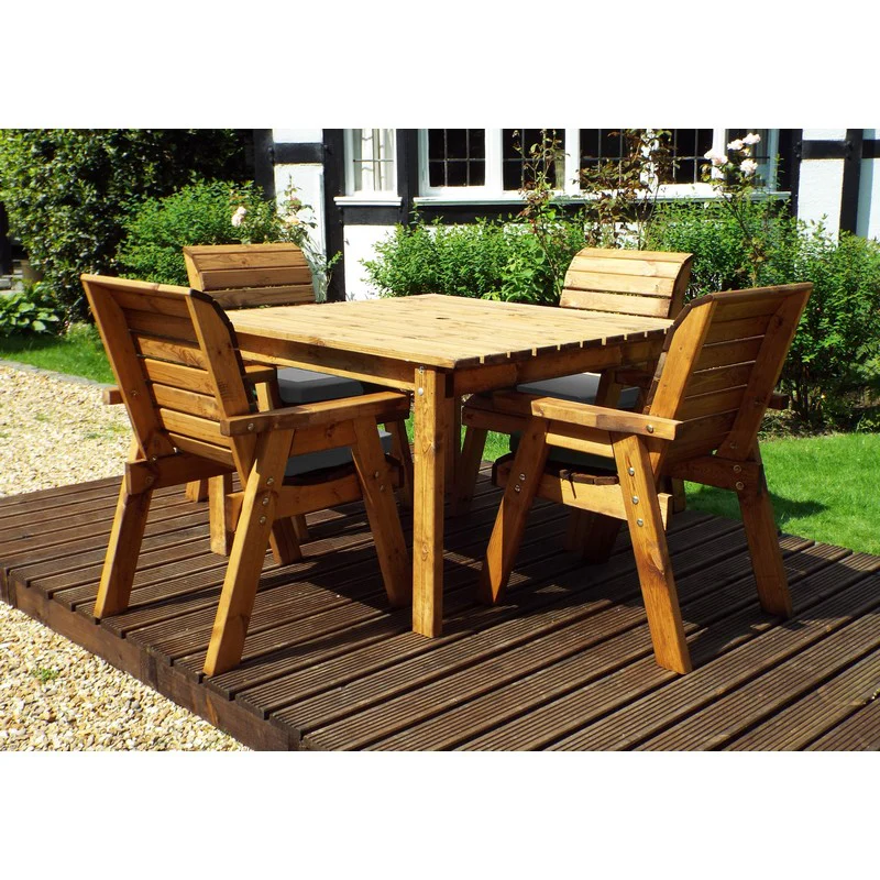 Scandinavian Redwood Garden Patio Dining Set by Charles Taylor - 4 Seats Grey Cushions - Image 4