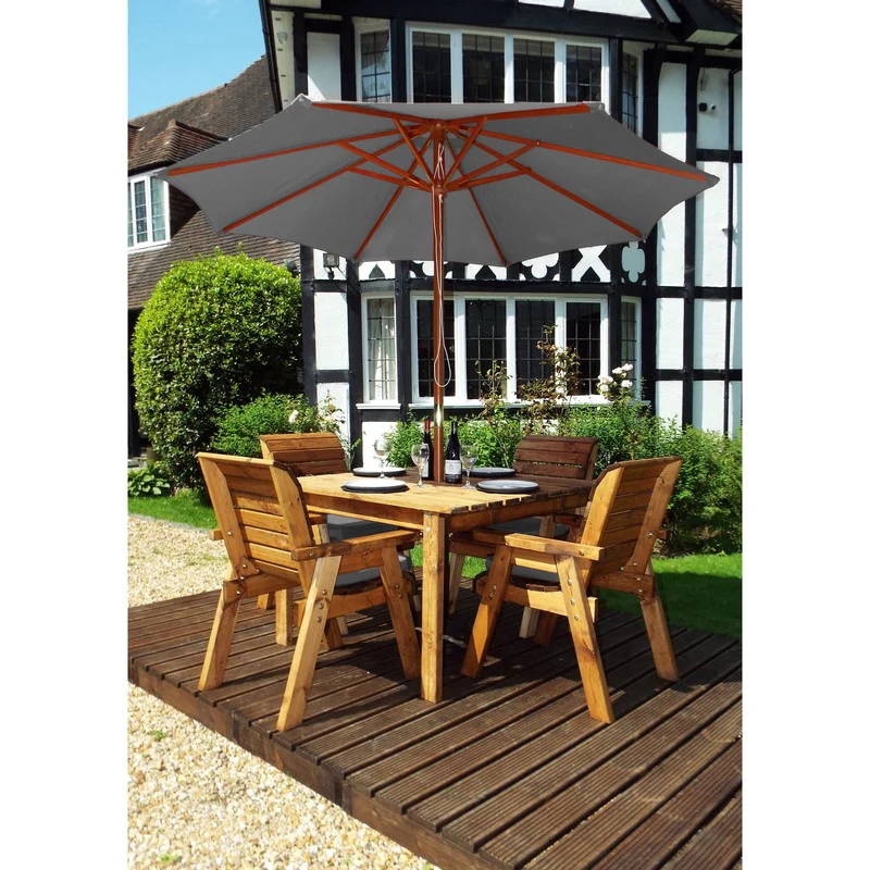 Scandinavian Redwood Garden Patio Dining Set by Charles Taylor - 4 Seats Grey Cushions - Image 5