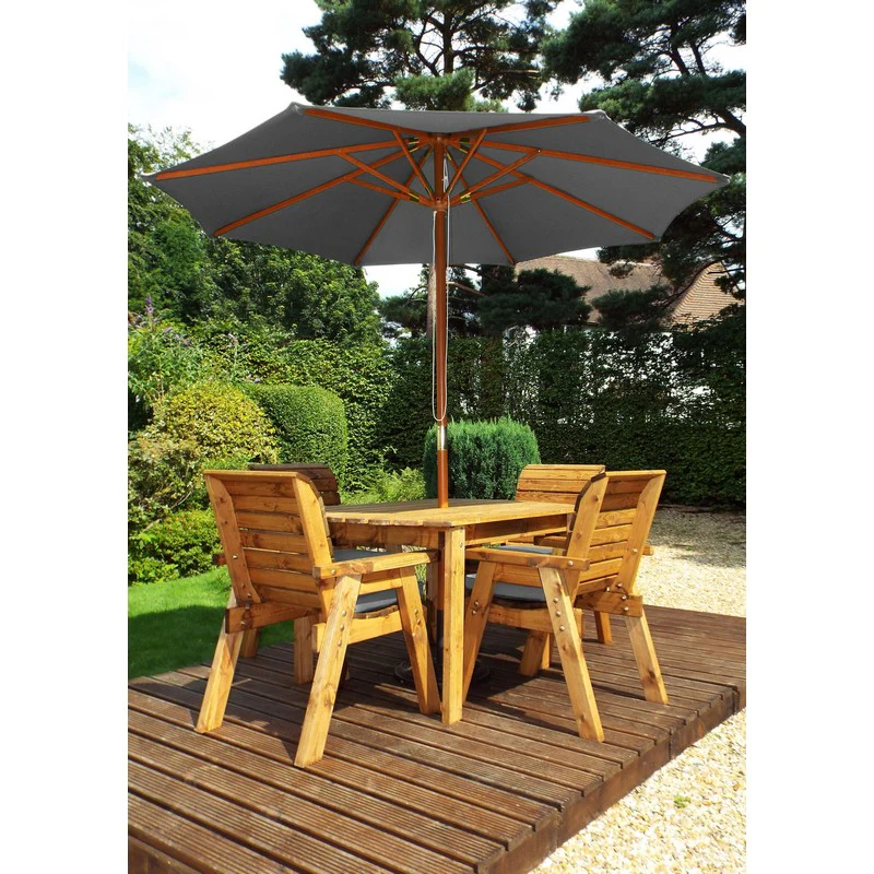 Scandinavian Redwood Garden Patio Dining Set by Charles Taylor - 4 Seats Grey Cushions - Image 2