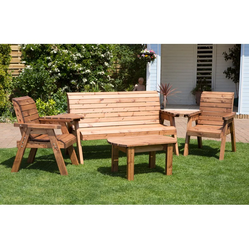 Scandinavian Redwood Garden Patio Dining Set by Charles Taylor - 5 Seats Green Cushions - Image 2