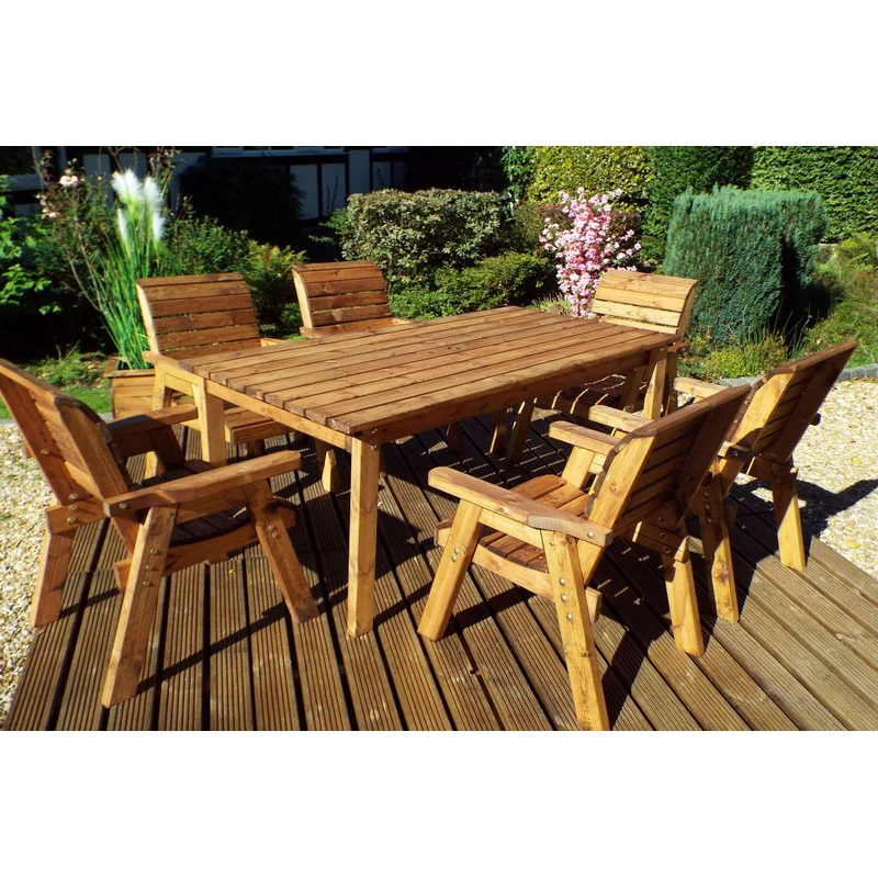 Scandinavian Redwood Garden Patio Dining Set by Charles Taylor - 6 Seats Burgundy Cushions - Image 5