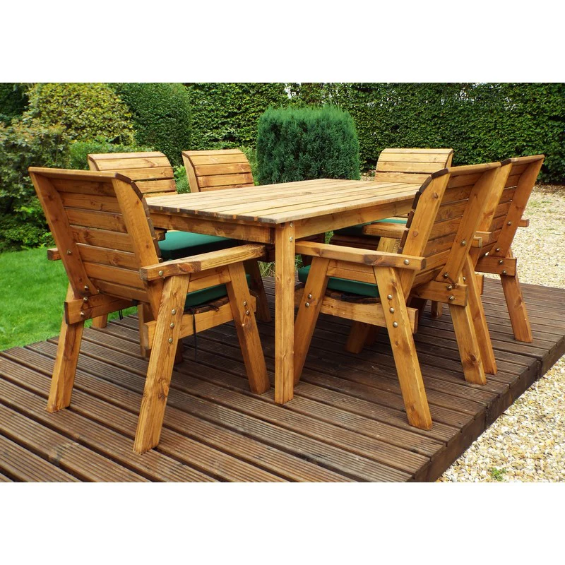 Scandinavian Redwood Garden Patio Dining Set by Charles Taylor - 6 Seats Green Cushions - Image 2