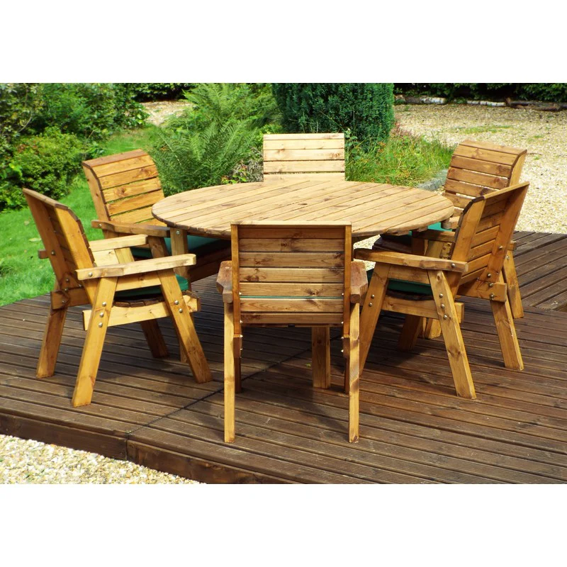 Scandinavian Redwood Garden Patio Dining Set by Charles Taylor - 6 Seats Green Cushions - Image 4