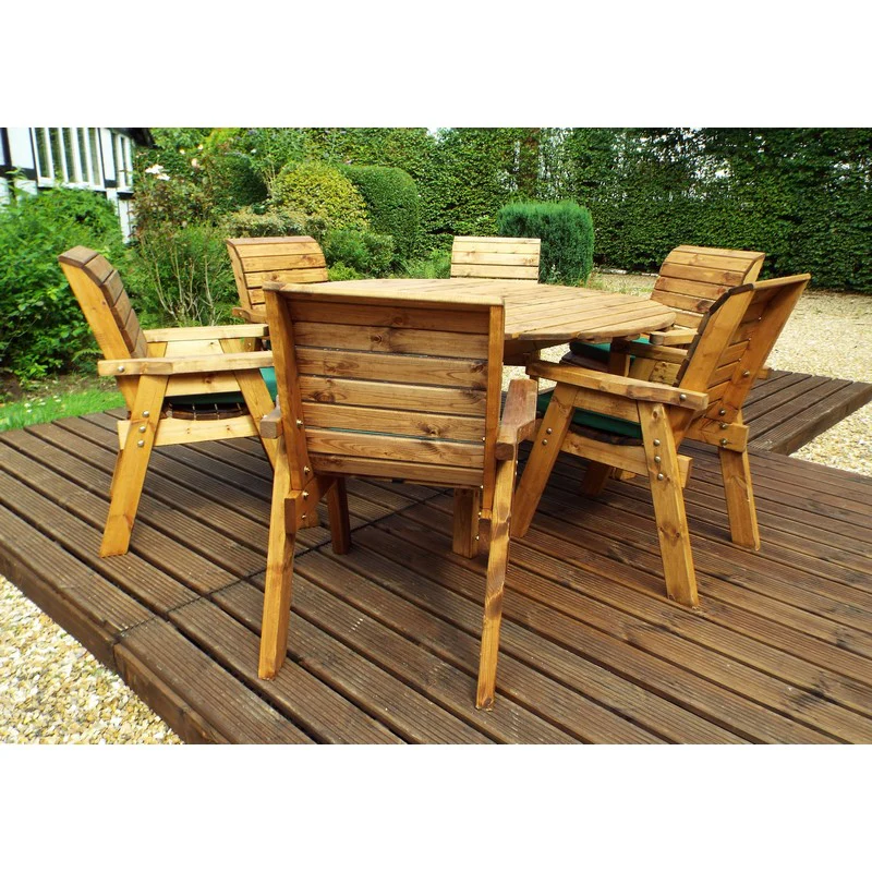 Scandinavian Redwood Garden Patio Dining Set by Charles Taylor - 6 Seats Green Cushions - Image 5