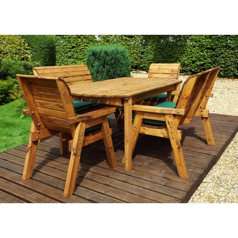 Scandinavian Redwood Garden Patio Dining Set by Charles Taylor - 6 Seats Green Cushions - Image 2