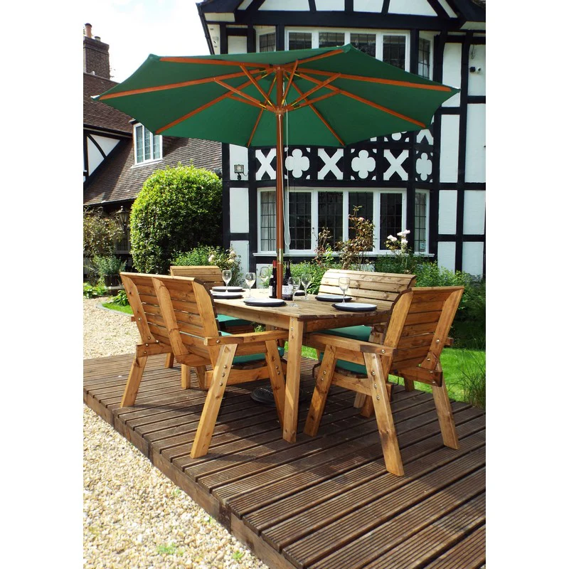 Scandinavian Redwood Garden Patio Dining Set by Charles Taylor - 6 Seats Green Cushions - Image 3