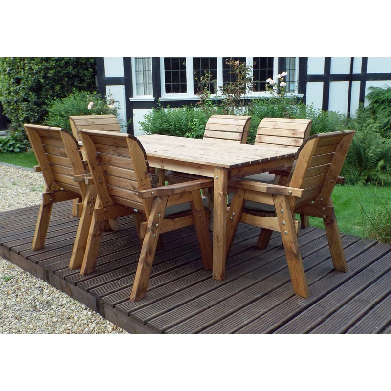 Scandinavian Redwood Garden Patio Dining Set by Charles Taylor - 6 Seats Grey Cushions - Image 2