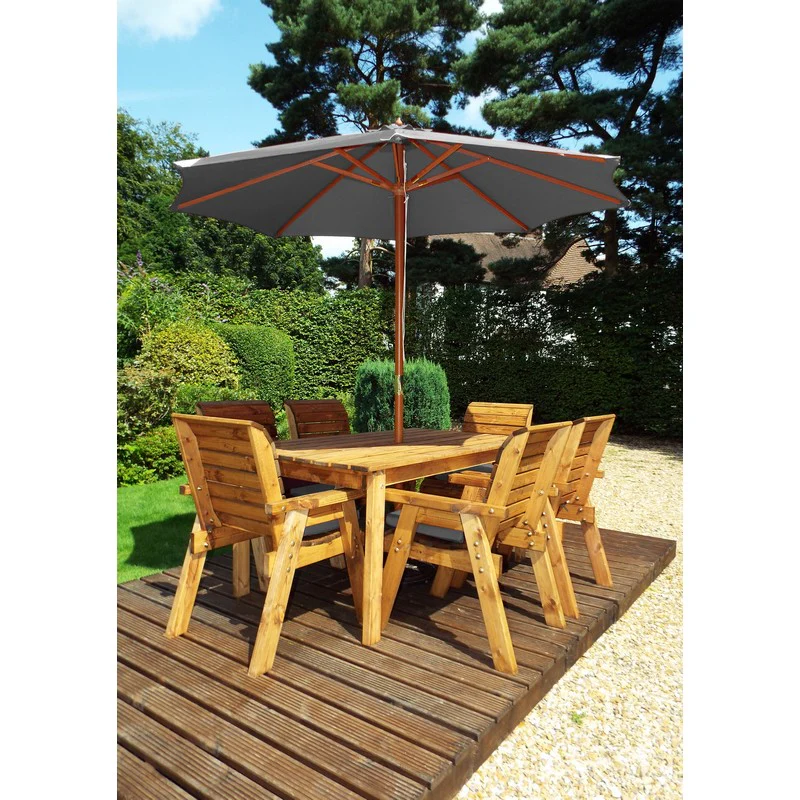 Scandinavian Redwood Garden Patio Dining Set by Charles Taylor - 6 Seats Grey Cushions - Image 3