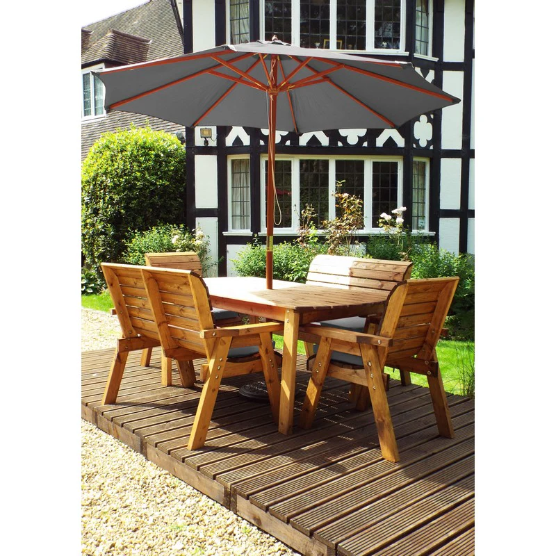 Scandinavian Redwood Garden Patio Dining Set by Charles Taylor - 6 Seats Grey Cushions - Image 3