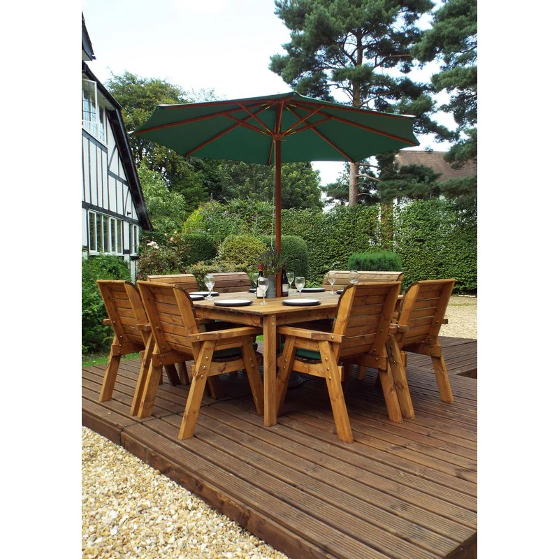 Scandinavian Redwood Garden Patio Dining Set by Charles Taylor - 8 Seats Green Cushions - Image 2