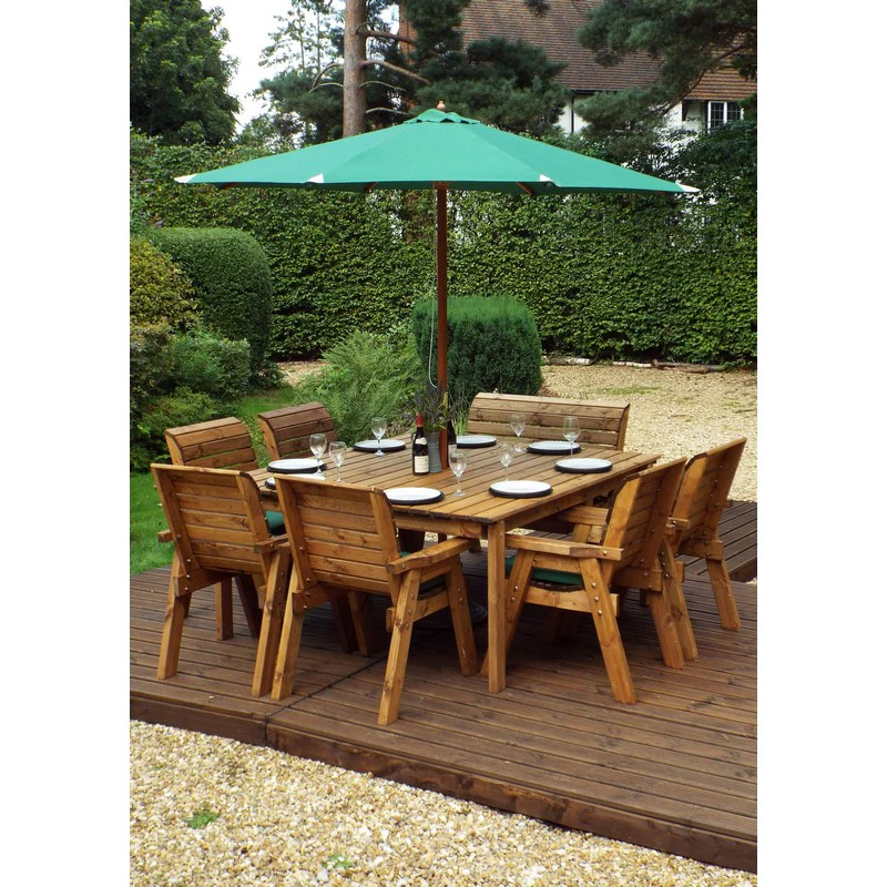 Scandinavian Redwood Garden Patio Dining Set by Charles Taylor - 8 Seats Green Cushions - Image 3