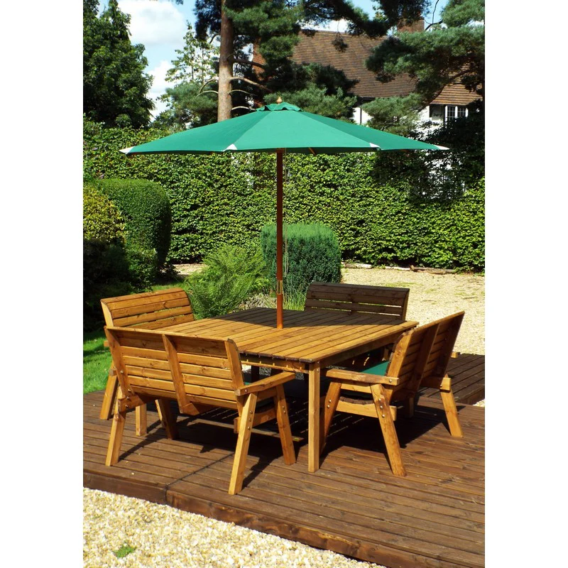 Scandinavian Redwood Garden Patio Dining Set by Charles Taylor - 8 Seats Green Cushions - Image 2