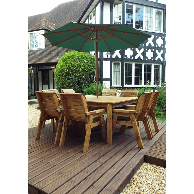 Scandinavian Redwood Garden Patio Dining Set by Charles Taylor - 8 Seats Green Cushions - Image 2