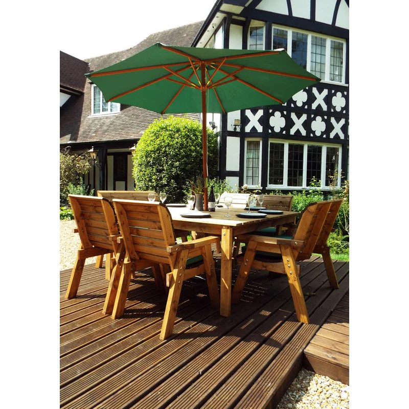 Scandinavian Redwood Garden Patio Dining Set by Charles Taylor - 8 Seats Green Cushions - Image 2
