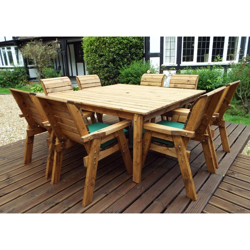 Scandinavian Redwood Garden Patio Dining Set by Charles Taylor - 8 Seats Green Cushions - Image 3