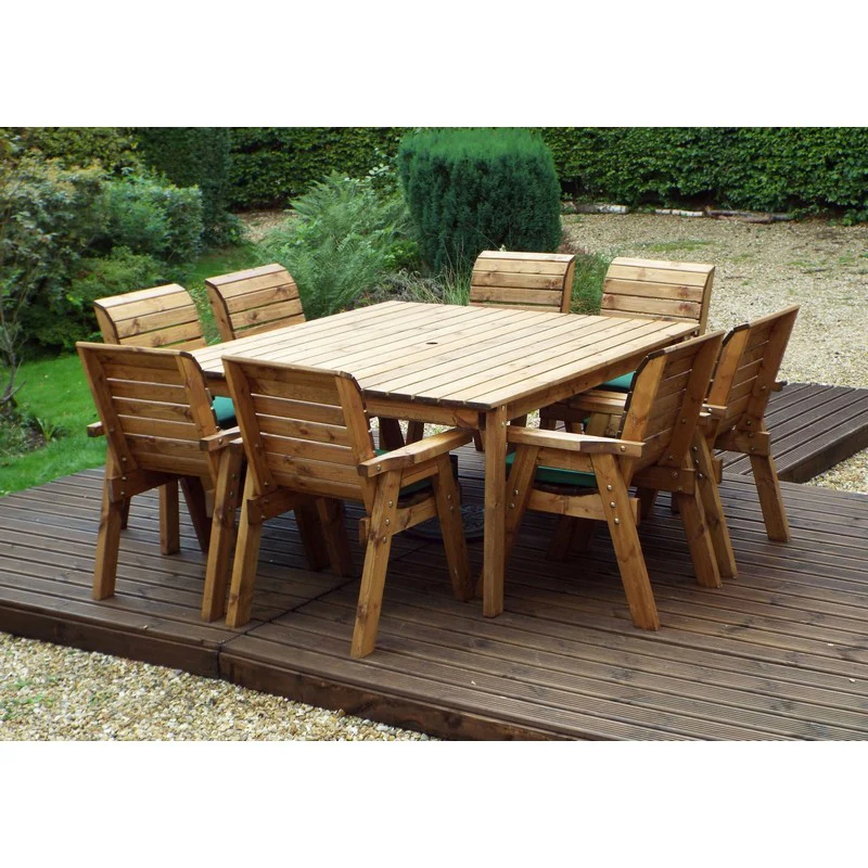 Scandinavian Redwood Garden Patio Dining Set by Charles Taylor - 8 Seats Green Cushions - Image 4