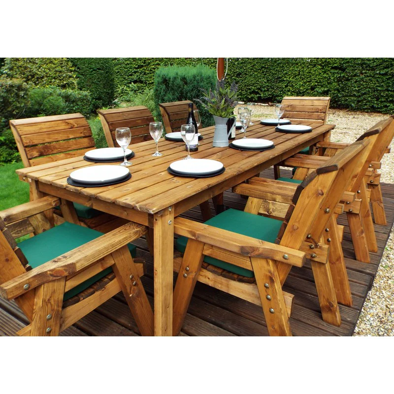 Scandinavian Redwood Garden Patio Dining Set by Charles Taylor - 8 Seats Green Cushions - Image 2