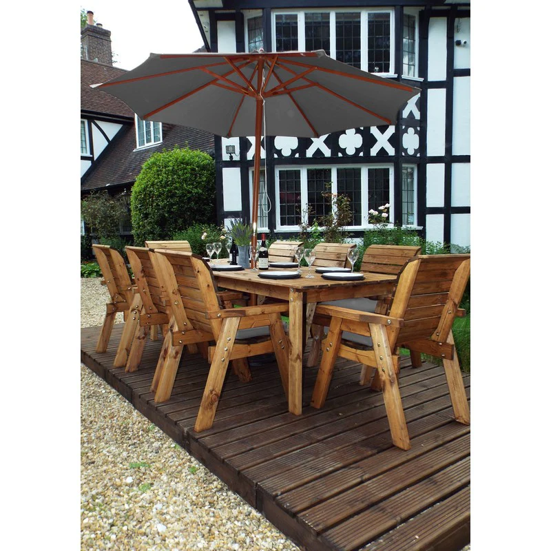 Scandinavian Redwood Garden Patio Dining Set by Charles Taylor - 8 Seats Grey Cushions - Image 4