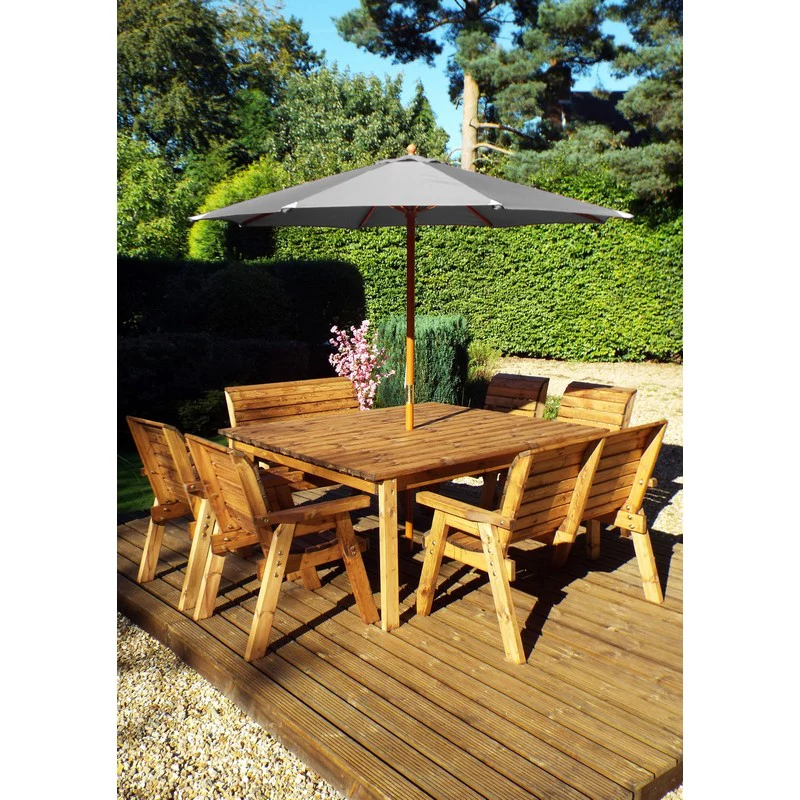 Scandinavian Redwood Garden Patio Dining Set by Charles Taylor - 8 Seats Grey Cushions - Image 2
