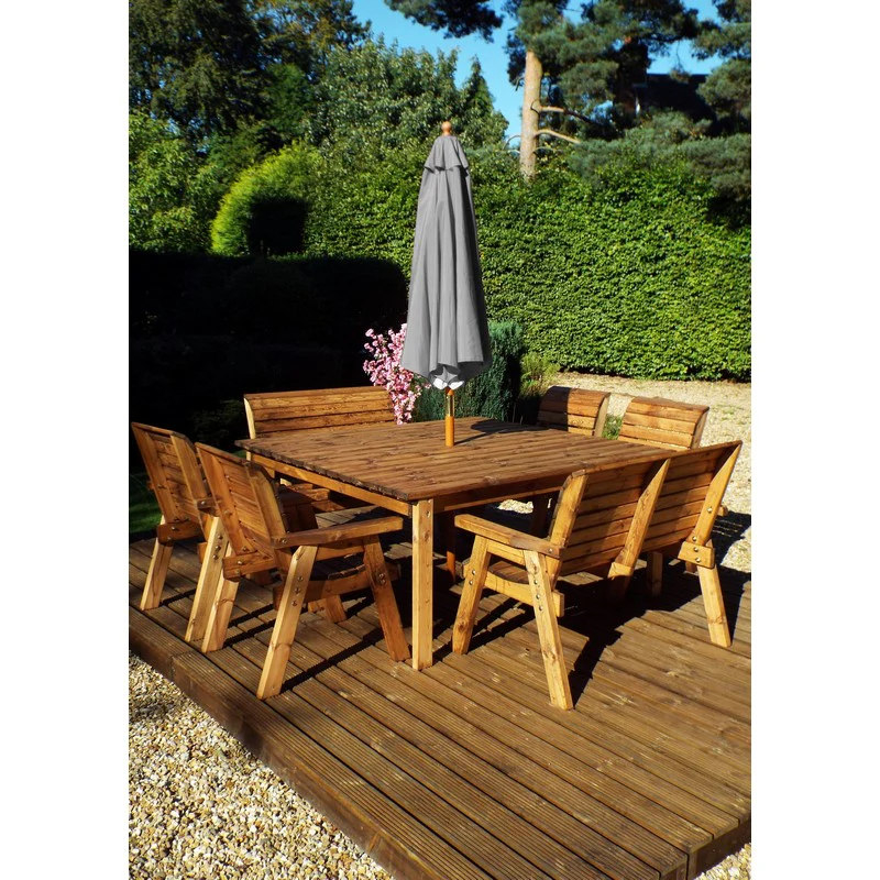Scandinavian Redwood Garden Patio Dining Set by Charles Taylor - 8 Seats Grey Cushions - Image 3