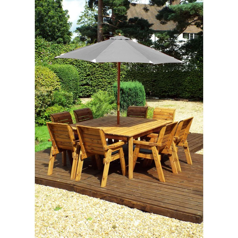 Scandinavian Redwood Garden Patio Dining Set by Charles Taylor - 8 Seats Grey Cushions - Image 2