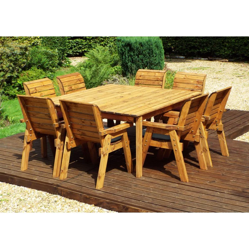 Scandinavian Redwood Garden Patio Dining Set by Charles Taylor - 8 Seats Grey Cushions - Image 3