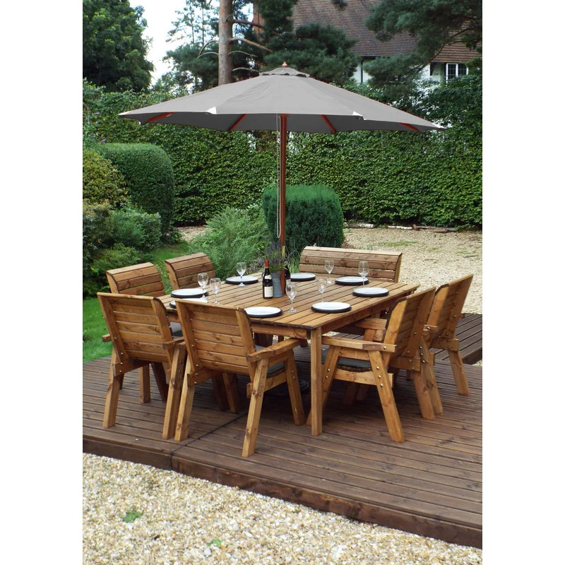 Scandinavian Redwood Garden Patio Dining Set by Charles Taylor - 8 Seats Grey Cushions - Image 3