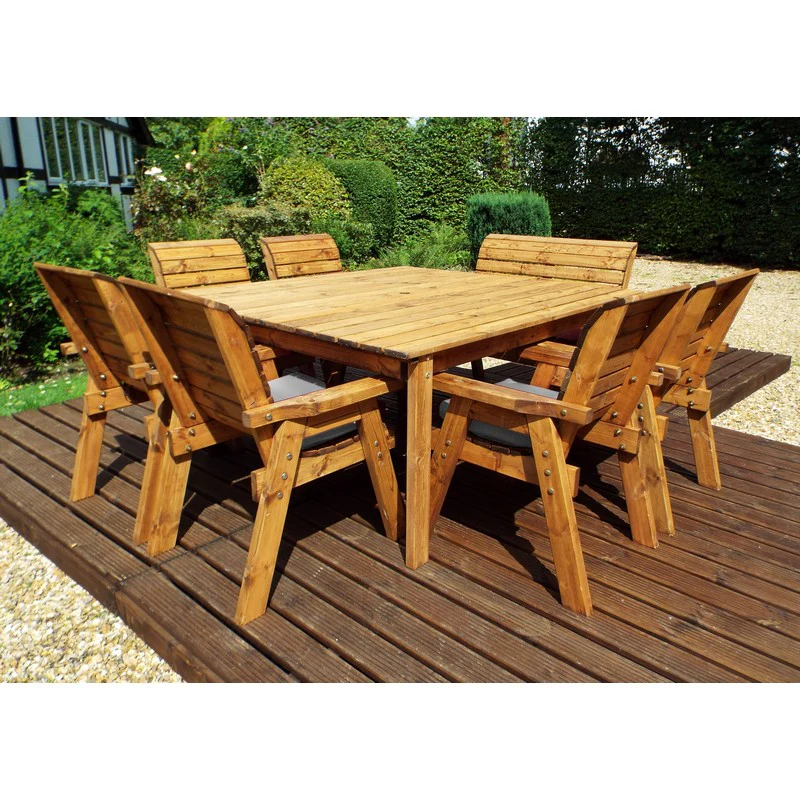 Scandinavian Redwood Garden Patio Dining Set by Charles Taylor - 8 Seats Grey Cushions - Image 4