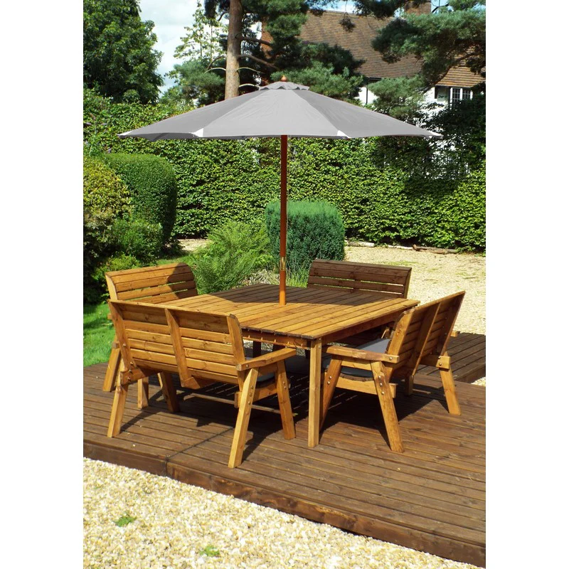 Scandinavian Redwood Garden Patio Dining Set by Charles Taylor - 8 Seats Grey Cushions - Image 2