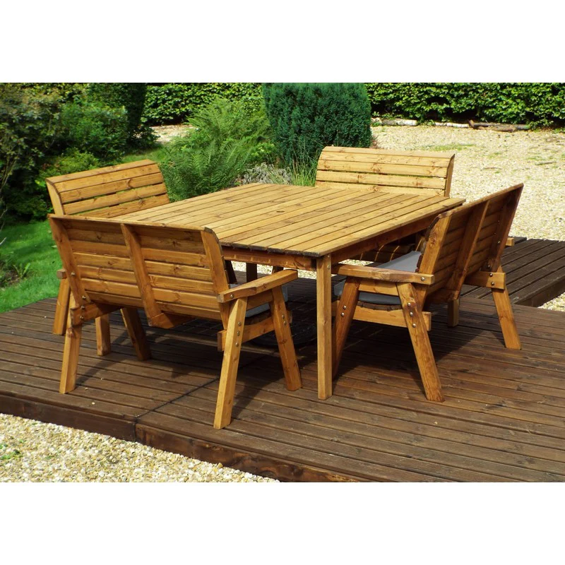 Scandinavian Redwood Garden Patio Dining Set by Charles Taylor - 8 Seats Grey Cushions - Image 4
