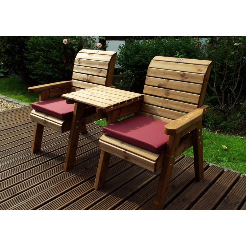 Scandinavian Redwood Garden Tete a Tete by Charles Taylor - 2 Seats Burgundy Cushions - Image 2