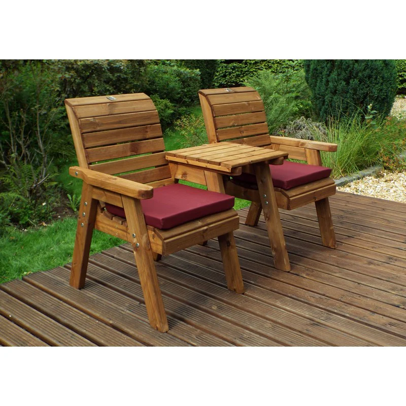 Scandinavian Redwood Garden Tete a Tete by Charles Taylor - 2 Seats Burgundy Cushions - Image 3