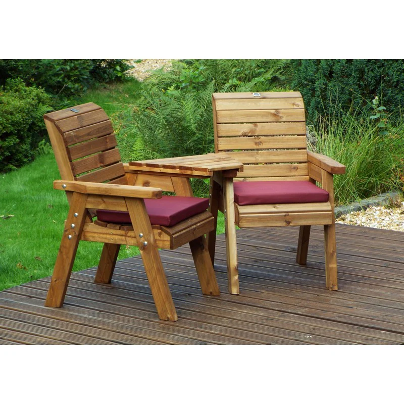 Scandinavian Redwood Garden Tete a Tete by Charles Taylor - 2 Seats Burgundy Cushions - Image 2