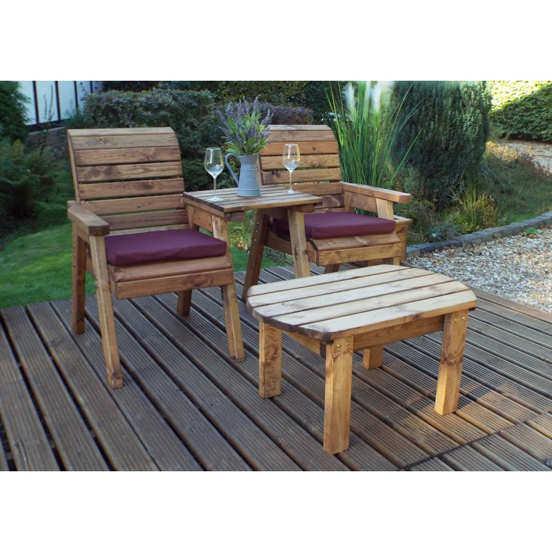 Scandinavian Redwood Garden Tete a Tete by Charles Taylor - 2 Seats Burgundy Cushions - Image 2