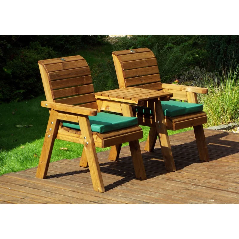 Scandinavian Redwood Garden Tete a Tete by Charles Taylor - 2 Seats Green Cushions - Image 2