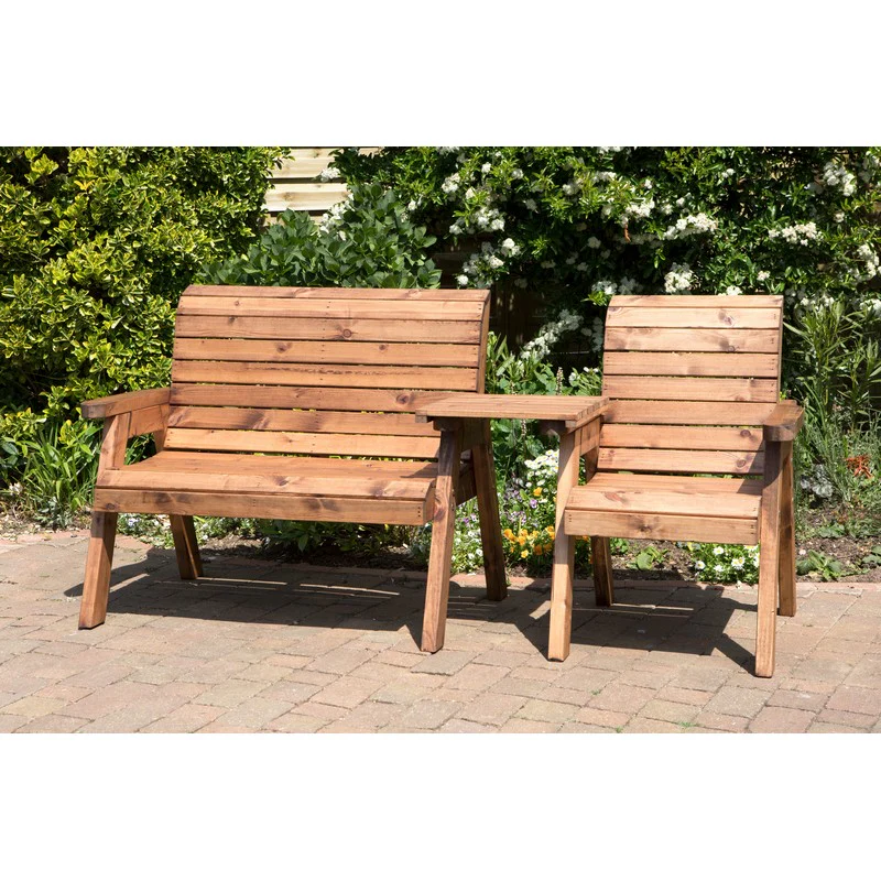 Scandinavian Redwood Garden Tete a Tete by Charles Taylor - 3 Seats Burgundy Cushions - Image 2