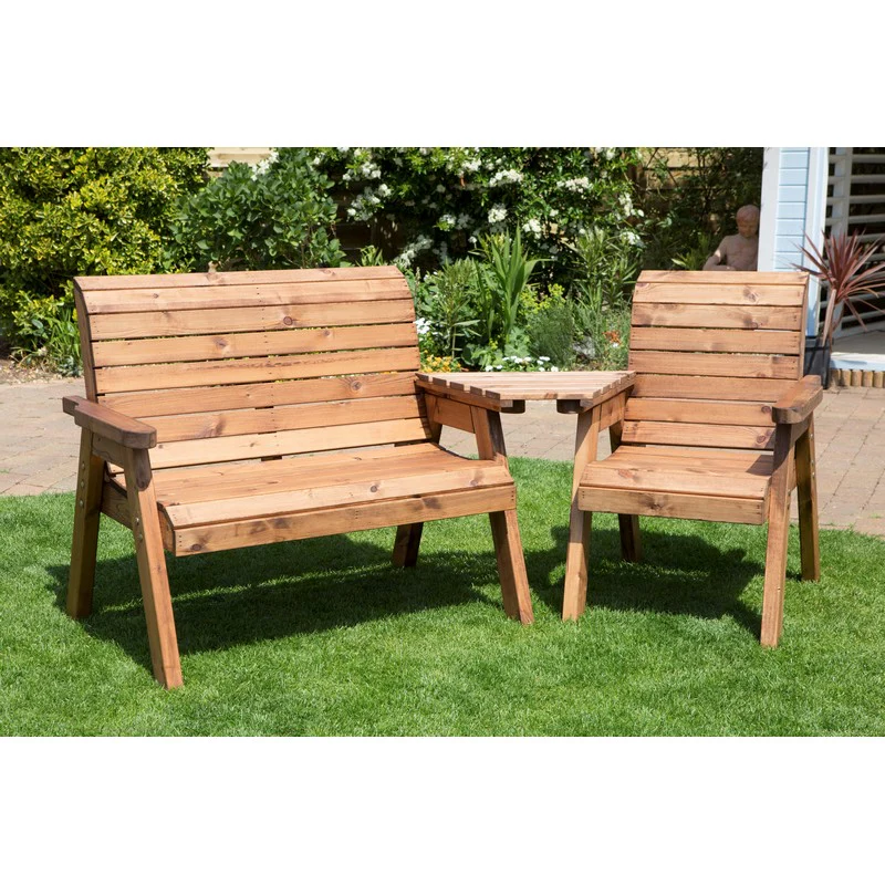Scandinavian Redwood Garden Tete a Tete by Charles Taylor - 3 Seats Grey Cushions - Image 2
