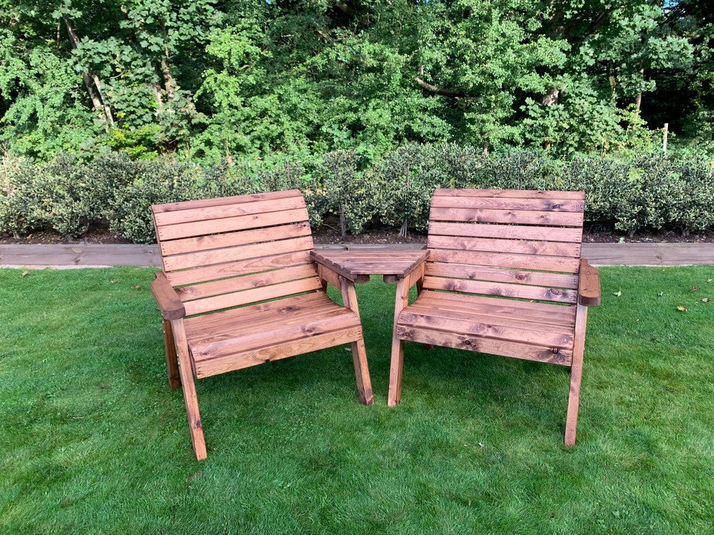 Scandinavian Redwood Garden Tete a Tete & Footstool by Charles Taylor - 2 Seat - Image 5