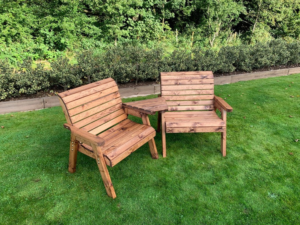 Scandinavian Redwood Garden Tete a Tete & Footstool by Charles Taylor - 2 Seat - Image 6