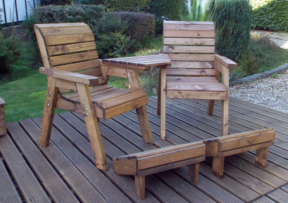 Scandinavian Redwood Garden Tete a Tete & Footstool by Charles Taylor - 2 Seats - Image 2