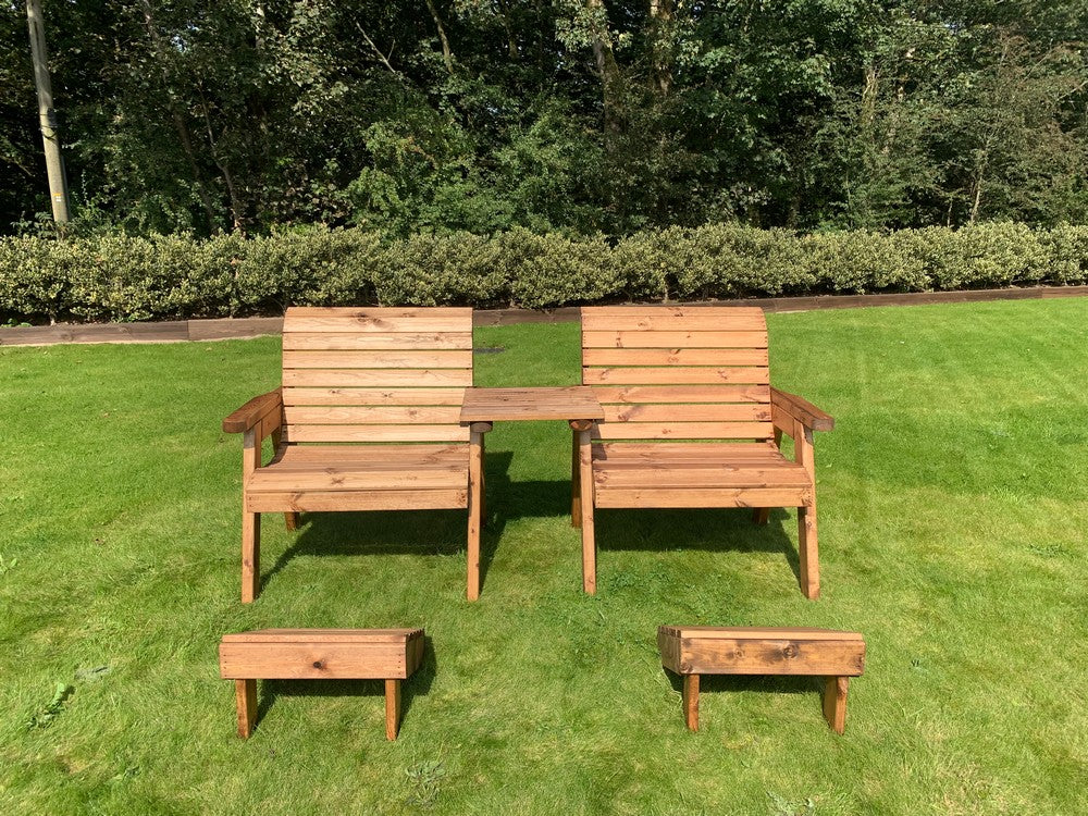 Scandinavian Redwood Garden Tete a Tete & Footstool by Charles Taylor - 2 Seat - Image 2