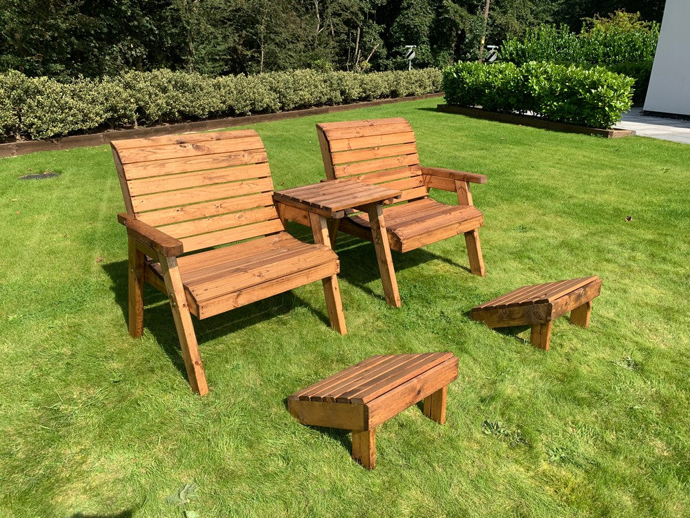 Scandinavian Redwood Garden Tete a Tete & Footstool by Charles Taylor - 2 Seat - Image 3