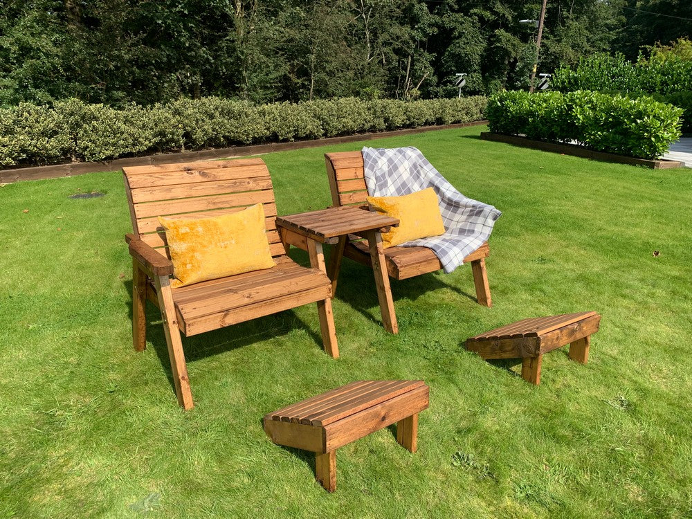 Scandinavian Redwood Garden Tete a Tete & Footstool by Charles Taylor - 2 Seat - Image 4