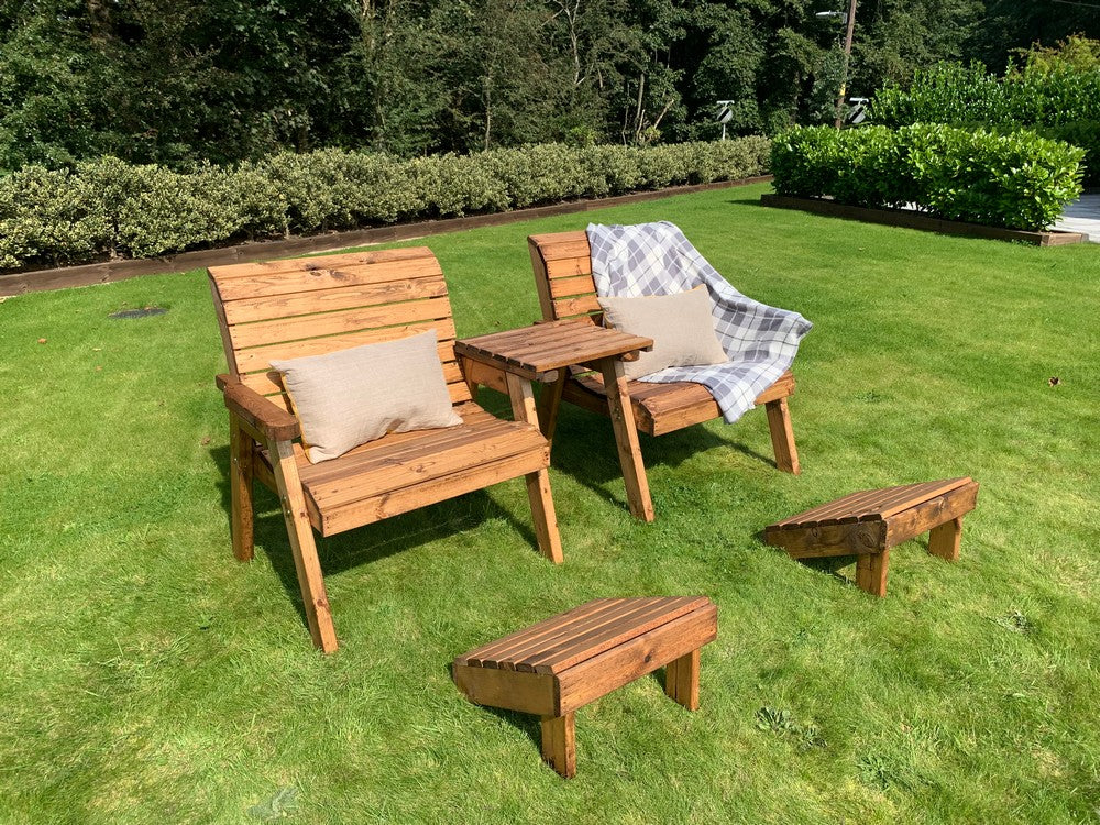 Scandinavian Redwood Garden Tete a Tete & Footstool by Charles Taylor - 2 Seat - Image 5