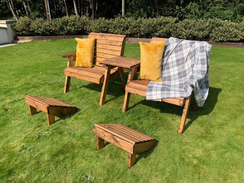 Scandinavian Redwood Garden Tete a Tete & Footstool by Charles Taylor - 2 Seat - Image 6